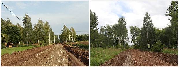 В поселке «Яблоневый сад» (1, 2, 3 очереди) выполнены работы по нарезке, разравниванию и уплотнению дорожного полотна